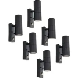 HOFTRONIC 6er Set Blenda Wandleuchte Schwarz - 4000K neutralweiß - 8W 690lm - Bewegungsmelder und Dämmerungsschalter - IP44 Wasserdicht - Up & Down Licht für außen