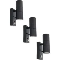 HOFTRONIC 3er Set Blenda Wandleuchte Schwarz - 6500K tageslichtweiß - 8W 690lm - Bewegungsmelder und Dämmerungsschalter - IP44 Wasserdicht - Up & Down Licht für außen