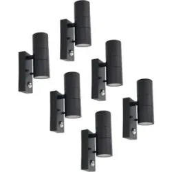 HOFTRONIC 6er Set Blenda Wandleuchte Schwarz - 6500K tageslichtweiß - 8W 690lm - Bewegungsmelder und Dämmerungsschalter - IP44 Wasserdicht - Up & Down Licht für außen