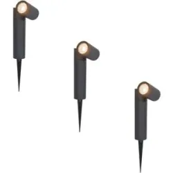 HOFTRONIC 3er Set Pinero LED Gartenstrahler mit Erdspieß - GU10 4 Watt 345 lumen - Dimmbar - Schwenkbar - 2700K warmweiß - IP65 Wasserdicht - Schwarz - Erdspießstrahler - Außenstrahler