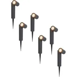 HOFTRONIC 6er Set Pinero LED Gartenstrahler mit Erdspieß - GU10 4 Watt 345 lumen - Dimmbar - Schwenkbar - 2700K warmweiß - IP65 Wasserdicht - Schwarz - Erdspießstrahler - Außenstrahler