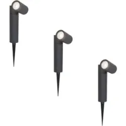 HOFTRONIC 3er Set Pinero LED Gartenstrahler mit Erdspieß - GU10 4 Watt 345 Lumen - Dimmbar - Schwenkbar - 6500K tageslichtweiß - IP64 Wasserdicht - Schwarz - Erdspießstrahler - Außenstrahler
