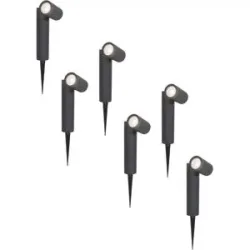 HOFTRONIC 6er Set Pinero LED Gartenstrahler mit Erdspieß - GU10 4 Watt 345 Lumen - Dimmbar - Schwenkbar - 6500K tageslichtweiß - IP64 Wasserdicht - Schwarz - Gartenspot - Außenstrahler