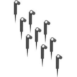 HOFTRONIC 9er Set Pinero LED Gartenstrahler mit Erdspieß - GU10 4 Watt 345 Lumen - Dimmbar - Schwenkbar - 6500K tageslichtweiß - IP64 Wasserdicht - Schwarz - Gartenspot - Außenstrahler