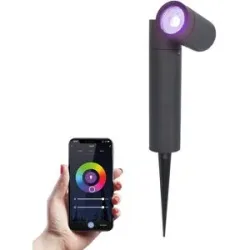 HOFTRONIC SMART Pinero - Smart Gartenstrahler mit Erdspieß - IP65 Wasserdicht - 5.5 Watt 345 Lumen - RGBWWW - GU10 - Wifi + Bluetooth - IP65 Wasserdicht - Google Home, Amazon Alexa und Siri - Schwenkbar - Für Innen- und Außenbereich - Schwarz