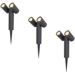 HOFTRONIC 3er Set Pinero Doppel LED Gartenstrahler mit Erdspieß - GU10 8 Watt 690 Lumen - Dimmbar - Schwenkbar - GU10 Fassung - 4000K neutralweiß - IP64 Wasserdicht - Schwarz- Gartenspot - Außenstrahler