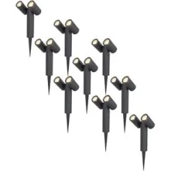 HOFTRONIC 9er Set Pinero Doppel LED Gartenstrahler mit Erdspieß - GU10 8 Watt 690 Lumen - Dimmbar - Schwenkbar - GU10 Fassung - 4000K neutralweiß - IP64 Wasserdicht - Schwarz- Gartenspot - Außenstrahler