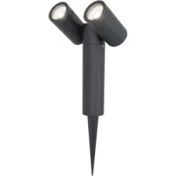 HOFTRONIC Pinero Doppel LED Gartenstrahler mit Erdspieß - GU10 8 Watt 690 Lumen - Dimmbar - Schwenkbar - GU10 Fassung - 6500K tageslichtweiß - IP64 Wasserdicht - Schwarz- Gartenspot - Außenstrahler