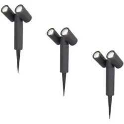 HOFTRONIC 3er Set Pinero Doppel LED Gartenstrahler mit Erdspieß - GU10 8 Watt 690 Lumen - Dimmbar - Schwenkbar - GU10 Fassung - 6500K tageslichtweiß - IP64 Wasserdicht - Schwarz- Gartenspot - Außenstrahler