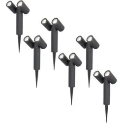 HOFTRONIC 6er Set Pinero Doppel LED Gartenstrahler mit Erdspieß - GU10 8 Watt 690 Lumen - Dimmbar - Schwenkbar - GU10 Fassung - 6500K tageslichtweiß - IP64 Wasserdicht - Schwarz- Gartenspot - Außenstrahler