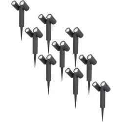HOFTRONIC 9er Set Pinero Doppel LED Gartenstrahler mit Erdspieß - GU10 8 Watt 690 Lumen - Dimmbar - Schwenkbar - GU10 Fassung - 6500K tageslichtweiß - IP64 Wasserdicht - Schwarz- Gartenspot - Außenstrahler