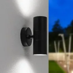 HOFTRONIC Blenda LED Wandleuchte - 8W 690lm - IP44 Wasserdicht - GU10 austauschbare Lichtquelle - 6500K tageslichtweiß - Dimmbar - Innen und Außen - Up & Down Licht - Schwarz