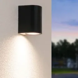 HOFTRONIC Alvin LED Wandleuchte - Dimmbar - 4W 345lm - 4000K neutralweiß - IP64 Wasserdicht für innen und außen - GU10 Austauschbare Lichtquelle - Downlight - Schwarz