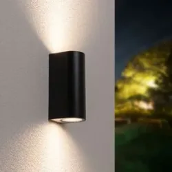 HOFTRONIC Douglas LED Wandleuchte - Dimmbar - 8W - 690lm - 4000K neutralweiß - IP64 Wasserdicht für Innen und Außen - GU10 Austauschbares Leuchtmittel - Up & Down Light - Schwarz