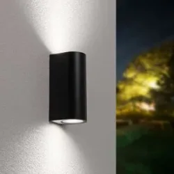 HOFTRONIC Douglas LED Wandleuchte - Dimmbar - 8W - 690lm - 6500K tageslichtweiß - IP64 Wasserdicht für Innen- und Außen - GU10 Auswechselbare Lichtquelle - Up & Down Light - Schwarz