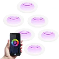 HOFTRONIC SMART 6er Set Mari - Smart LED Einbaustrahler - IP65 wasserdicht - 5,5 Watt 345 Lumen - Wifi + Bluetooth - RGBWW - GU10 - Google Home, Amazon Alexa und Siri - Für Innen, Außen und Badezimmer - Weiß