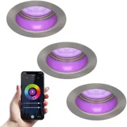 HOFTRONIC SMART 3er Set Mari - Smart LED Einbaustrahler - IP65 wasserdicht - 5,5 Watt 345 Lumen - Wifi + Bluetooth - RGBWW - GU10 - Google Home, Amazon Alexa und Siri - Für Innen, Außen und Badezimmer - Edelstahl