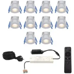 HOFTRONIC 10er Set Milano Mini LED Einbaustrahler 12V - IP65 wasserdicht - 2700K warmweiß - 3 Watt 200 Lumen - Edelstahl - Wandleuchte - Dimmbar - mit Fernbedienung