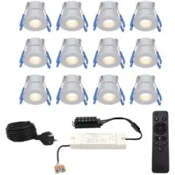 HOFTRONIC Komplettes Set mit 12 Milano Einbaustrahler 12V - IP65 wasserdicht - 2700K warmweiß - 3 Watt 200 Lumen - Edelstahl - Wandleuchte - Dimmbar - mit Fernbedienung