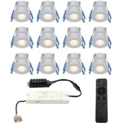HOFTRONIC 12er Set Milano mini LED Einbaustrahler mit Trafo - 12V 3W 200lm - Dimmbar - Flach 34mm - 2700K - IP65 wasserdicht - Aluminium