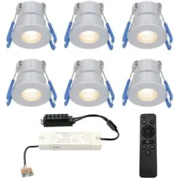 HOFTRONIC 6er Set Milano mini LED Einbaustrahler mit Trafo - 12V 3W 200lm - Dimmbar - Flach 34mm - 2700K - IP65 wasserdicht - Aluminium
