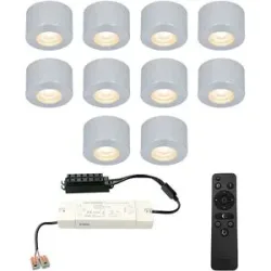 HOFTRONIC 10er Set Navarra mini LED Aufbaustrahler mit Trafo - 12V 3W 200lm - Dimmbar - Flach 21.5mm - 2700K - IP44 wasserdicht - Aluminium - Veranda Spots geeignet für Holz Terrassendach