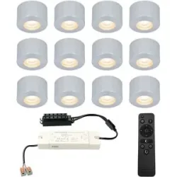 HOFTRONIC 12er Set Navarra mini LED Aufbaustrahler mit Trafo - 12V 3W 200lm - Dimmbar - Flach 21.5mm - 2700K - IP44 wasserdicht - Aluminium - Veranda Spots geeignet für Holz Terrassendach