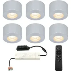 HOFTRONIC 6er Set Navarra mini LED Aufbaustrahler mit Trafo - 12V 3W 200lm - Dimmbar - Flach 21.5mm - 2700K - IP44 wasserdicht - Aluminium - Veranda Spots geeignet für Holz Terrassendach
