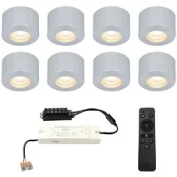 HOFTRONIC 8er Set Navarra mini LED Aufbaustrahler mit Trafo - 12V 3W 200lm - Dimmbar - Flach 21.5mm - 2700K - IP44 wasserdicht - Aluminium - Veranda Spots geeignet für Holz Terrassendach