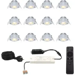 HOFTRONIC Komplettset Sienna Mini Einbaustrahler 12V - 12x3W - 2700K warmweiß - IP44 wasserdicht - Schwenkbar - Dimmbar