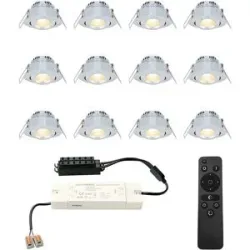 HOFTRONIC 12er Set Sienna mini LED Einbaustrahler mit Trafo - 12V 3W 200lm - Dimmbar - Schwenkbar - Flach 30mm - 2700K - IP44 - Aluminium