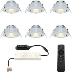 HOFTRONIC 6er Set Sienna mini LED Einbaustrahler mit Trafo - 12V 3W 200lm - Dimmbar - Schwenkbar - Flach 30mm - 2700K - IP44 - Aluminium
