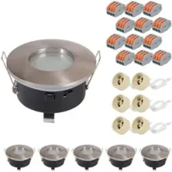 HOFTRONIC 6er Set Vista - LED Einbaustrahler - Durchmesser 83mm - GU10 Fassung - Rund - IP44 für Bad und Außenbereich - Edelstahl