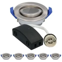 HOFTRONIC 6er Set Peru LED Einbaustrahler - Schwenkbar Armatur - Durchmesser 85mm - GU10 Fassung - IP65 für Bad und Außenbereich - Rund - Edelstahl