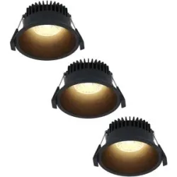 HOFTRONIC 3er Set Finn LED Einbaustrahler - 10W 900lm - 2700K warmweiß - Dimmbar - Rund - Einbau - IP44 wasserdicht - Schwarz - Für Bad, Innen und Außen