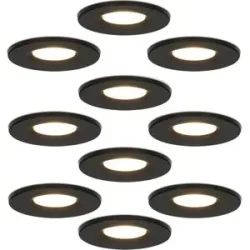 HOFTRONIC 10er Set Venezia LED Einbaustrahler - 6W 650lm - 2700K warmweiß - Dimmbar - Rund - IP65 wasserdicht - Schwarz - Für den Innen-, Außen- und Badezimmer