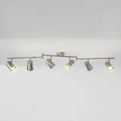 HOFTRONIC Riga - LED Deckenleuchte - 6 Flammig - 30 Watt 2345 lumen - Schwenkbar - 2700K warmweiß - GU10 - Dimmbar - IP20 für Innenbereich - Edelstahl