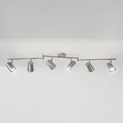 HOFTRONIC Riga - LED Deckenleuchte - 6 Flammig - 24 Watt 2345 Lumen - Schwenkbar - 6500K tageslichtweiß - GU10 - Dimmbar - IP20 für Innenbereich - Edelstahl