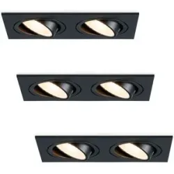 HOFTRONIC 3er Set Mallorca - LED Einbaustrahler - Schwenkbar - 8 watt 690 lumen - 2700K warmweiß - Doppelt - GU10 - Dimmbar - Rechteckig - IP20 für Innenbereich - Schwarz