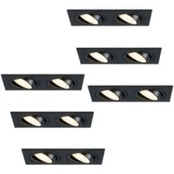HOFTRONIC 6er Set Mallorca - LED Einbaustrahler - Schwenkbar - 8 watt 690 lumen - 2700K warmweiß - Doppelt - GU10 - Dimmbar - Rechteckig - IP20 für Innenbereich - Schwarz