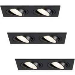 HOFTRONIC 3er Set Mallorca - LED Einbaustrahler - Schwenkbar - 8 Watt 690 Lumen - 4000K neutralweiß - Doppelt - GU10 - Dimmbar - Rechteckig - IP20 für Innenbereich - Schwarz