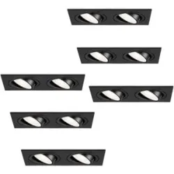 HOFTRONIC 6er Set Mallorca - LED Einbaustrahler - Schwenkbar - 8 Watt 690 Lumen - 6500K tageslichtweiß - Doppelt - GU10 - Dimmbar - Rechteckig - IP20 für Innenbereich - Schwarz