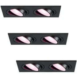 HOFTRONIC SMART 3er Set Mallorca - LED Einbaustrahler - Schwenkbar - 11 Watt 690 Lumen - Wifi + Bluetooth - RGBWW - Doppelt - GU10 - Google Home, Amazon Alexa und Siri - Rechteckig - IP20 für Innenbereich - Schwarz