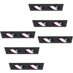 HOFTRONIC SMART 6er Set Mallorca - LED Einbaustrahler - Schwenkbar - 11 Watt 690 Lumen - Wifi + Bluetooth - RGBWW - Doppelt - GU10 - Google Home, Amazon Alexa und Siri - Rechteckig - IP20 für Innenbereich - Schwarz