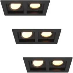 HOFTRONIC 3er-Set Fresno Doppel-Einbaustrahler - Rechteck - 2x GU10 - 2700K warmweiß - 8 watt 690 lumen - Schwenkbar - IP20 staubdicht- Schwarz