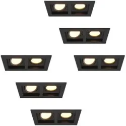 HOFTRONIC 6er-Set Fresno Doppel-Einbaustrahler - Rechteck - 2x GU10 - 2700K warmweiß - 8 watt 690 lumen - Schwenkbar - IP20 staubdicht- Schwarz