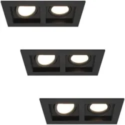 HOFTRONIC 3er Set Fresno Doppel-Einbaustrahler - Rechteck - 2x GU10 - 4000K neutralweiß - 8 Watt 690 Lumen - Schwenkbar - IP20 staubdicht- Schwarz