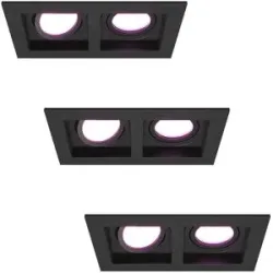 HOFTRONIC SMART 3er Set Fresno Einbaustrahler - Rechteck - 2x GU10 - RGBWW 16,5 Millionen Farben - 11 Watt 690 Lumen - Schwenkbar - IP20 staubdicht- Schwarz