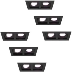HOFTRONIC SMART 6er Set Fresno Einbaustrahler - Rechteck - 2x GU10 - RGBWW 16,5 Millionen Farben - 11 Watt 690 Lumen - Schwenkbar - IP20 staubdicht- Schwarz