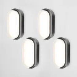 HOFTRONIC 4er Set C-Serie - LED-Deckenleuchte schwarz oval - Wandleuchte - Kellerleuchte - IP54 - 18W - 1830lm - 4000K neutralweiß - für den Innen- und Außenbereich